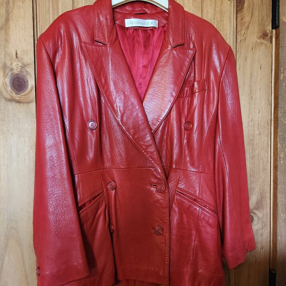 Andrew Marc Leather Double-Breasted Blazer/Jacket